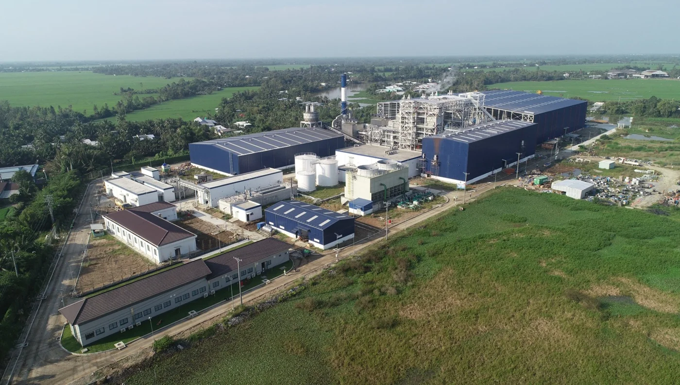 Aerial view of 20 MW Hau Giang Biomass Power Plant in Vietnam